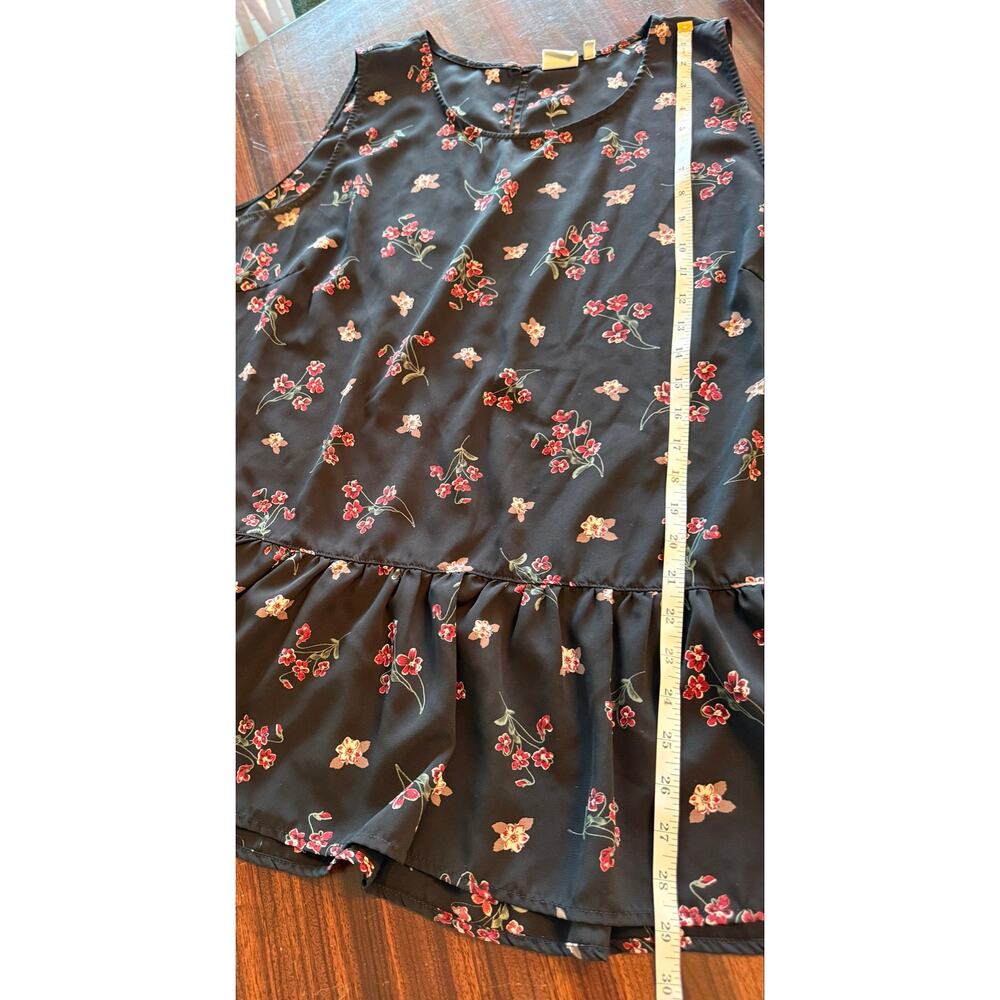 Good Luck Gem Black Red Floral Ruffle Hem A-line Tank Top Size 2X Romantic - Picture 7 of 8
